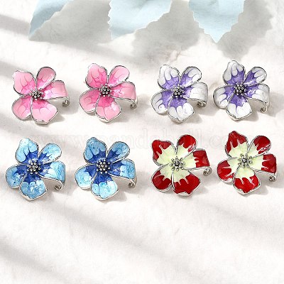 Серьги-гвоздики с цветком из латуни и эмали EJEW-P322-03P-1