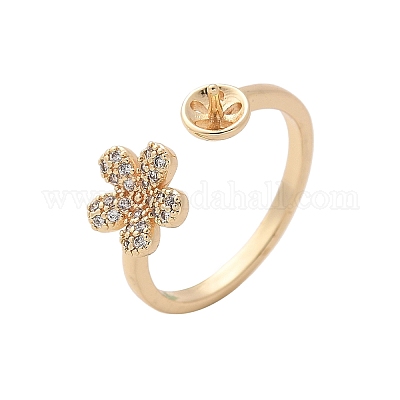 Кольцо-манжета из цветочной латуни с микропаве из кубического циркония&nbsp;LS-KK-A244-01A-G-1