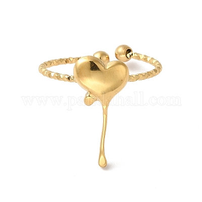 Ионное покрытие (ip) 304 нержавеющая сталь сердце открытые манжеты кольца для женщин RJEW-H136-03G-1