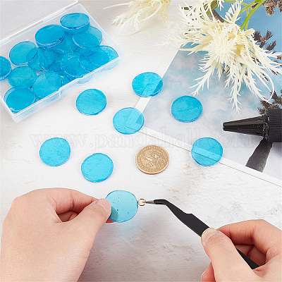 OLYCRAFT 30pcs 2.5cm Round Glass Mosaic Tiles Transparent Blue Glass Mosaic  Sky Blue Mosaic Chips Pieces Flat Mosaic Glass Pieces for Home Decorations