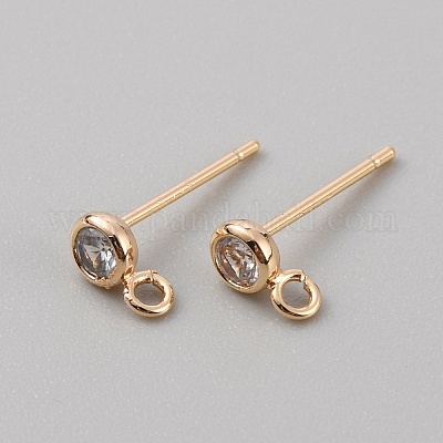 Плоская круглая серьга-гвоздик из латуни с микропаве из кубического циркония KK-WH0062-41B-G-1