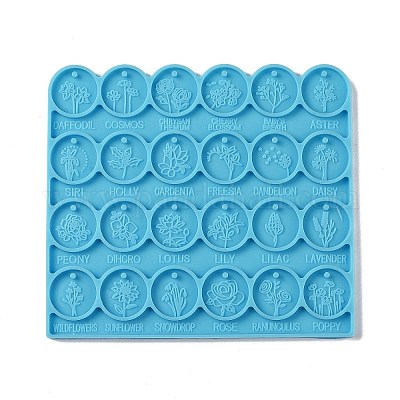 DIY Flat Round with Flower Pattern Pendant Food Grade Silicone Molds, Resin  Casting Molds, for UV Resin & Epoxy Resin Craft Making, Deep Sky Blue