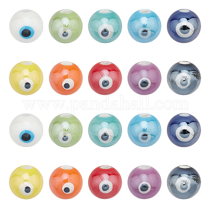 NBEADS 20 Pcs Ceramic Evil Eye Beads 10mm PORC-NB0001-12-1