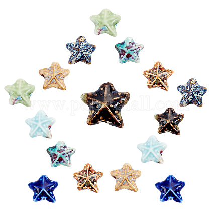 SUNNYCLUE 1 Box 16 Pcs 8 Colors Handmade Porcelain Beads Starfish Beads Hole 2mm Sea Stars Glazed Porcelain Beads for Necklace Bracelet Earring Making PORC-SC0001-03-1