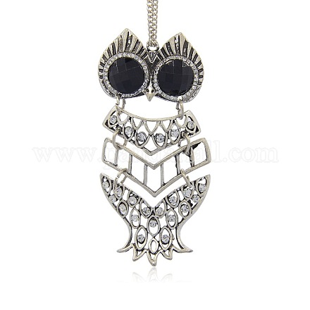 Antique Silver Alloy Owl Big Pendants ALRI-J037-01AS-1