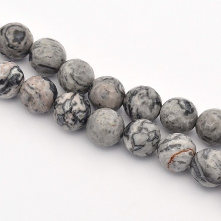 Natürliche schwarze Seide Stein / Netstone Perlen Stränge X-G-G542-8mm-33-1
