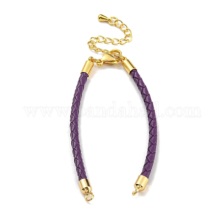 Leather Braided Cord Link Bracelets MAK-K022-01G-07-1