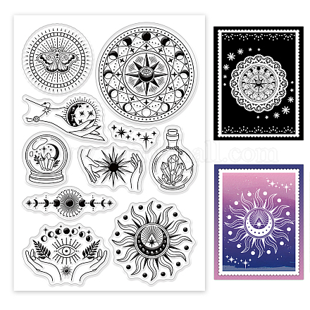 GLOBLELAND Occult Divination Clear Stamps Magic Planet Sun Moon Stars Silicone Clear Stamp Seals for Cards Making DIY Scrapbooking Photo Journal Album Decoration DIY-WH0167-56-987-1