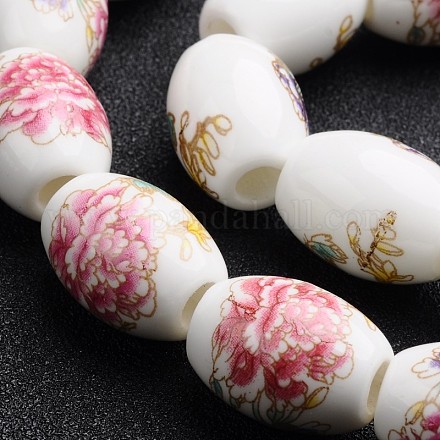 Flower Printed Handmade Porcelain European Beads PORC-I005-04-1