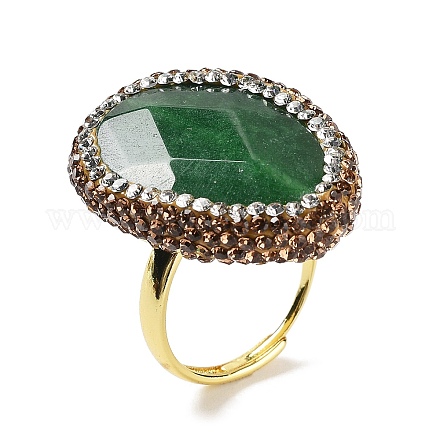 Natural Dyed Jade Teardrop Adjustable Ring with Rhinestone RJEW-E052-02G-02-1