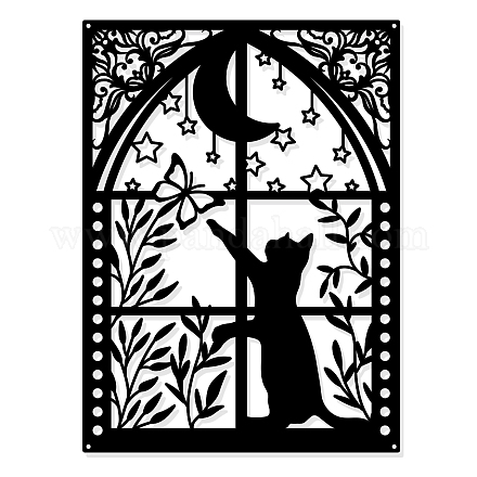 NBEADS Window with Cat and Butterfly Metal Wall Art Decor HJEW-WH0067-034-1