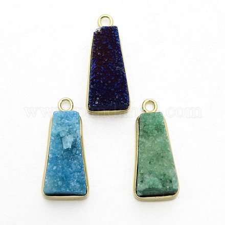 Natural Agate Crystal Electroplate Trapezoid Pendants G-F168-09-1