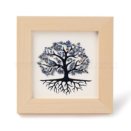 Tree of Life Natural Lapis Lazuli Chips Picture Frame Stand DJEW-F021-02C-1