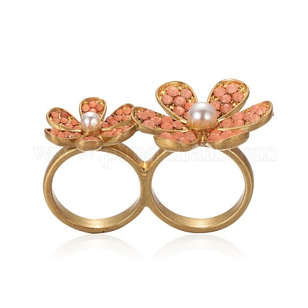 Alloy Resin Beads Flower Wide Band Finger Rings RJEW-JL061-1