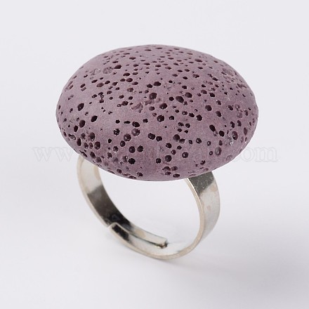 調節可能なフラットラウンド溶岩石の宝石用リング  プラチナトーンの真鍮パーツ  紫色のメディア  16mm RJEW-I009-01-1