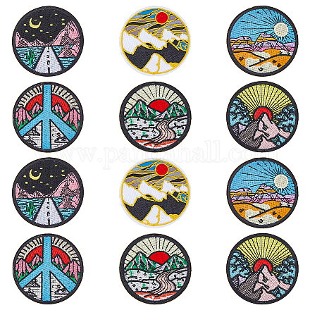 HOBBIESAY 12Pcs 6 Style Mountain Theme Flat Round Patches PATC-HY0001-21-1