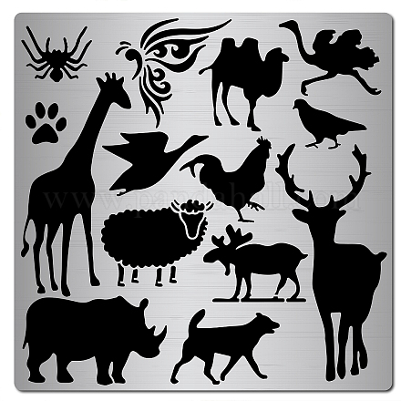GORGECRAFT 6.3 Inch Metal Animal Stencil Template Stainless Steel Butterfly Spider Dog Claw Cow Bird Sheep Painting Reusable Templates Journal Tool for Painting DIY-WH0238-013-1
