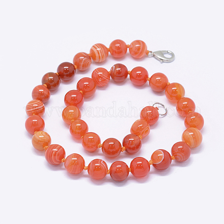 Natural Striped Agate/Banded Agate Beaded Necklaces NJEW-K107-18E-04-1