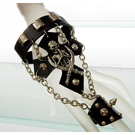 Crâne punk rock bracelets en cuir X-BJEW-N114-16-1