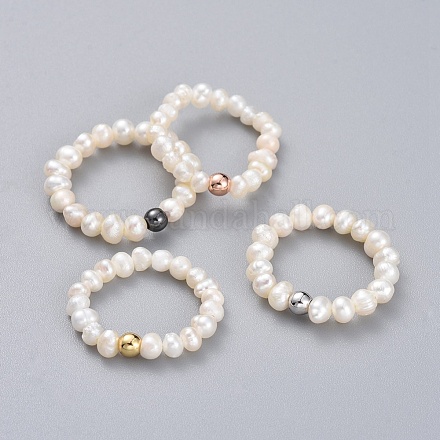Anillos naturales de perlas cultivadas de agua dulce RJEW-JR00295-1