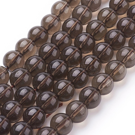 Chapelets de perles de quartz fumées naturelles G-C175-8mm-1-1