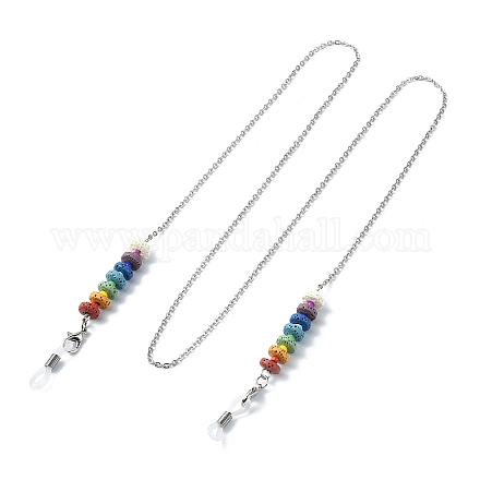Chaînes de lunettes en perles de disque de roche de lave naturelle colorée colorée AJEW-EH00389-1