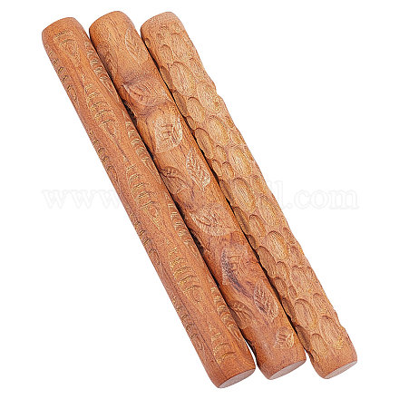GORGECRAFT 3PCS 3 Styles Wood Grain Roller Stone Leaf Fish Wooden Handle Clay Texture Roller Ripple Wood Hand Rollers Textured Rolling Pins Handmade Clay Roller Set Pottery Tool for Diy Clay Potteries CELT-GF0001-01-1