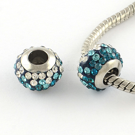 Rondelle Polymer Clay Rhinestone European Large Hole Beads CPDL-R001-12mm-E02-1