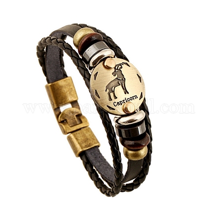 Bracelets multibrins cordon cuir de vachette tressé PW-WG49322-04-1