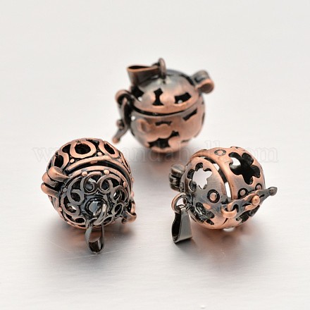 Mixed Styles Hollow Brass Round Cage Pendants KK-E644-22R-RS-1