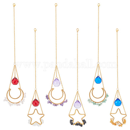 6Pcs 6 Styles Moon Star Alloy Gemstone Chip Pendant Decoration HJEW-PH01696-1