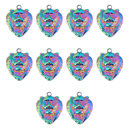 UNICRAFTALE 10Pcs Rainbow Color Pendant Charms 304 Stainless Steel Pendants Hole 2.5mm Lion Head Pendant Animal Charms Metal Lion Charms for Bracelet Necklace Jewlery Making 25x20mm STAS-UN0038-53-1