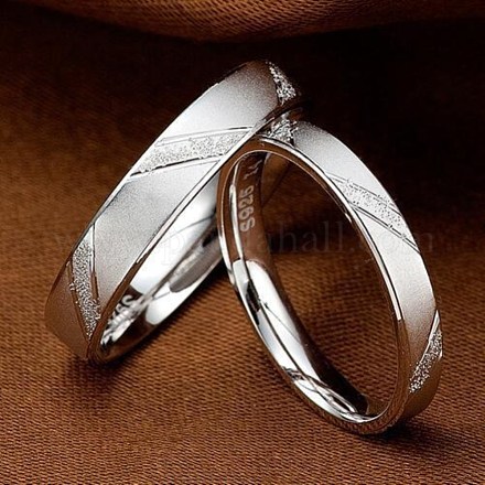 真鍮製指輪  ラインストーン付き  カップルリング  男性のための結婚式のテーマ  プラチナ  クリスタル  内径：19.4mm RJEW-BB42840-F-1