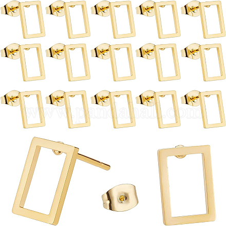 BENECREAT 24 Pairs Geometric 304 Stainless Steel Stud Earrings Rectangle Golden Earring Studs for Earring Making EJEW-BC0001-09-1