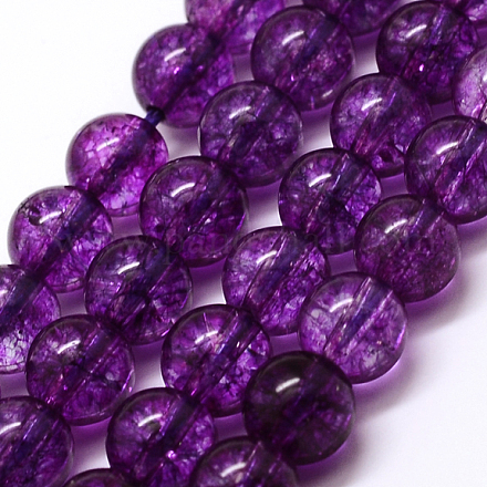 Chapelets de perles de quartz craquelées naturelles rondes et teintées G-K084-4mm-01B-1