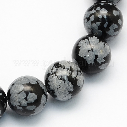 Flocon de neige naturelle perles rondes obsidienne brins G-S172-6mm-1
