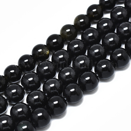 Natural Golden Sheen Obsidian Strands Beads G-R485-09-6mm-1