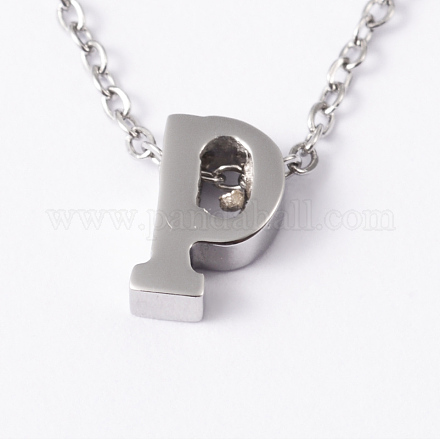 304 colliers pendentif lettre initiale en acier inoxydable NJEW-M168-P-1