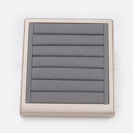 PUレザージュエリーリングディスプレイ  ボード付き  長方形  グレー  25x22x5cm RDIS-G006-02B-1