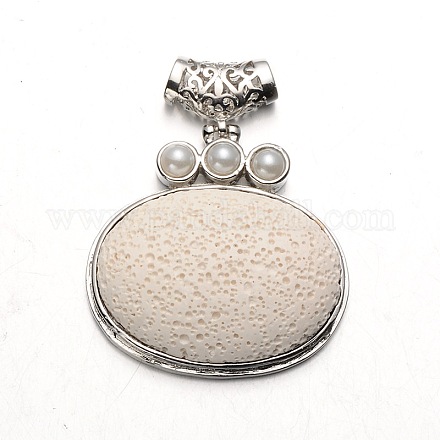 Platinum Plated Oval Dyed Alloy Synthetic Lava Rock Pendants G-N0090-11-1