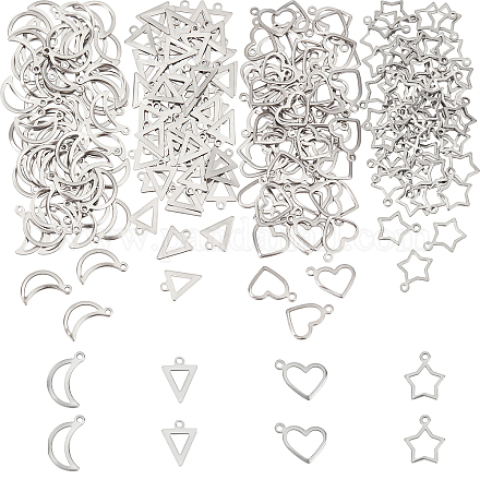DICOSMETIC 240Pcs 4 Style Stainless Steel Open Pendant Hollow Heart STAS-DC0005-65-1