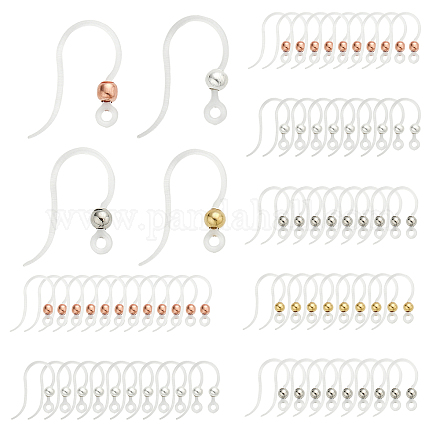 CHGCRAFT 72Pcs 4 Colors Transparent Earring Hooks Earring Fish Hooks French Hooks Earring Wires with Stainless Steel Round Beads Loops for Jewelry Making RESI-CA0001-44-1