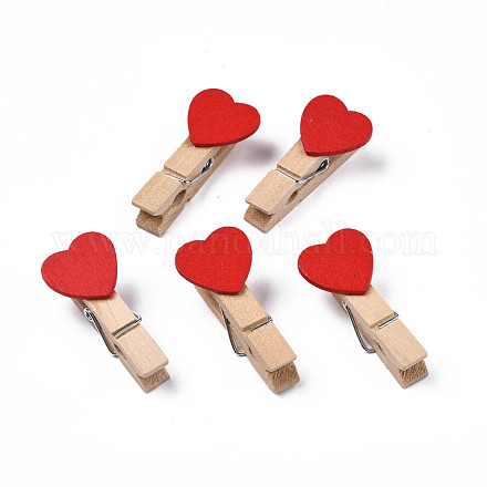 Bateaux en bois chevilles clips avec des perles de coeur WOOD-R249-006-1