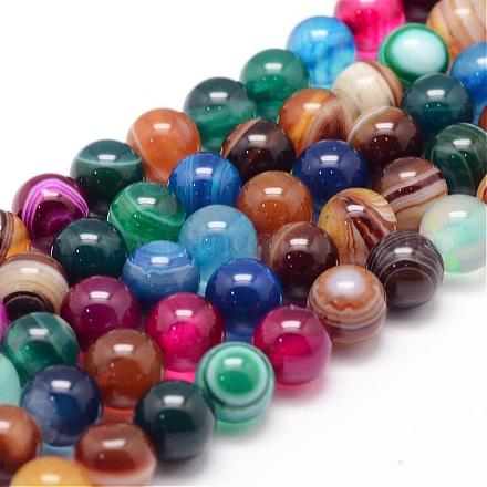 Chapelets de perles en agate rayée naturelle/agate à bandes G-K155-A-8mm-12-1