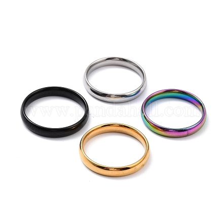 Chapado en iones (ip) 304 anillo de dedo de banda lisa simple de acero inoxidable para mujer RJEW-B036-05-1