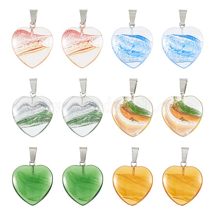 12 pièces 6 couleurs pendentifs en verre transparent GLAA-TA0001-73-1