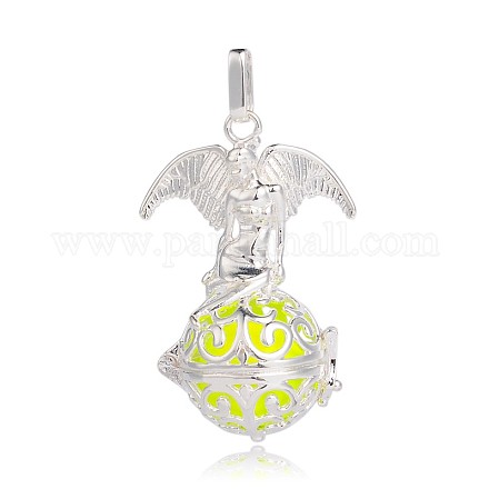 Silver Color Plated Brass Hollow Round Cage Pendants KK-J248-04S-1