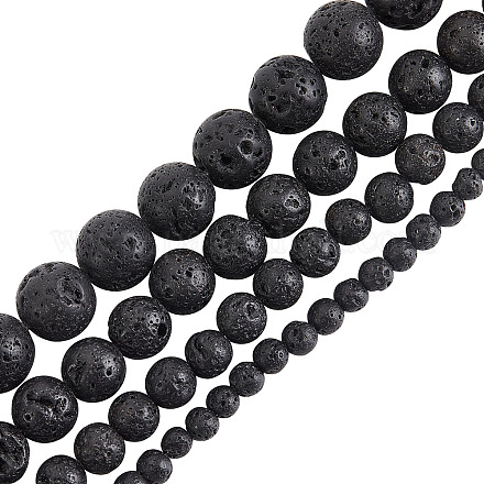 OLYCRAFT 247 Pcs About 4mm 6mm 8mm 10mm Natural Lava Beads Undyed Black Chakra Bead Strand Round Volcanic Lava Gemstone Energy Beads for Bracelets Necklace Jewelry Making G-OC0003-35-1