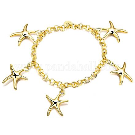 Exquisite Brass Rolo Chains Starfish Charm Bracelets For Women BJEW-BB01537-1