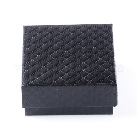 厚紙のジュエリーセットボックス  内部のスポンジ  正方形  ブラック  7.3x7.3x3.5cm CBOX-Q035-27C-1